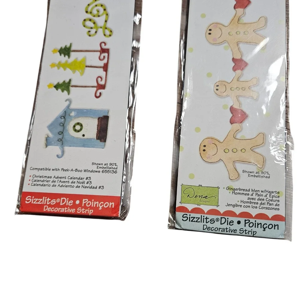 2 Sizzix Sizzlits‎ Decorative Strip Die Gingerbread Men Dear Santa Christmas NWT